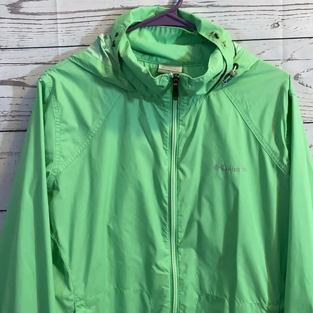 Columbia Youth Jacket Girls‎ YXL Green Nylon Zip windbreaker PAINT STAIN